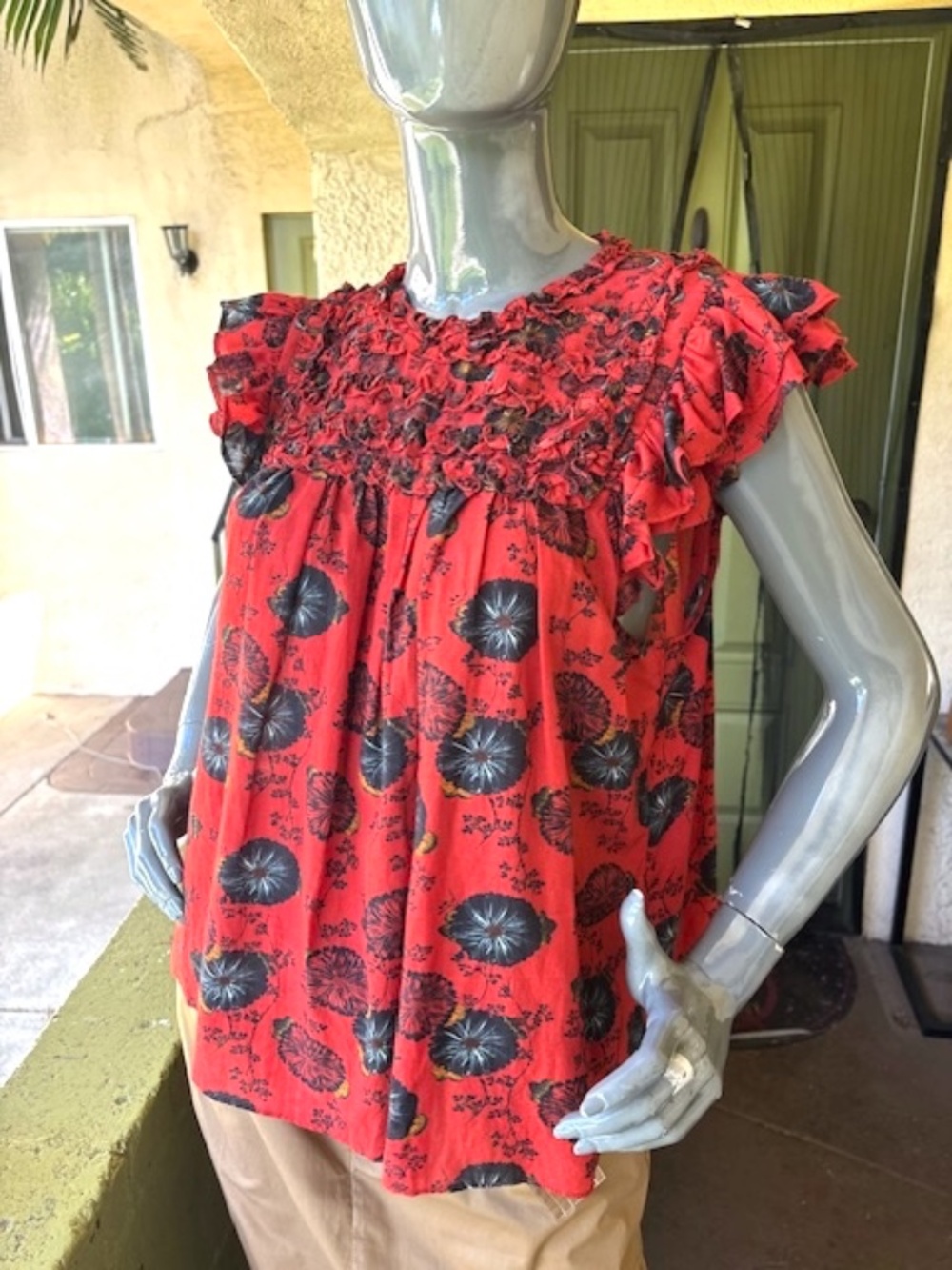 $245 ULLA JOHNSON "Erin" Floral Print Cotton/Viscose Ruffle Sleeve Top EUC/sz 10